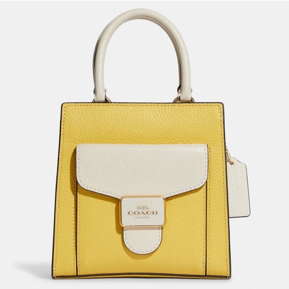 Coach Mini Pepper Crossbody in colorblock yellow- white/ Leather